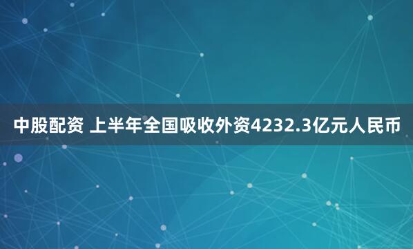 中股配资 上半年全国吸收外资4232.3亿元人民币